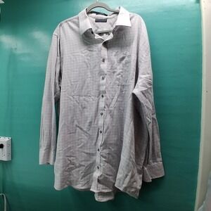 Damon Dress Shirt 19 36/37 Tall White Grey Grid Dri-Tech Business Professional